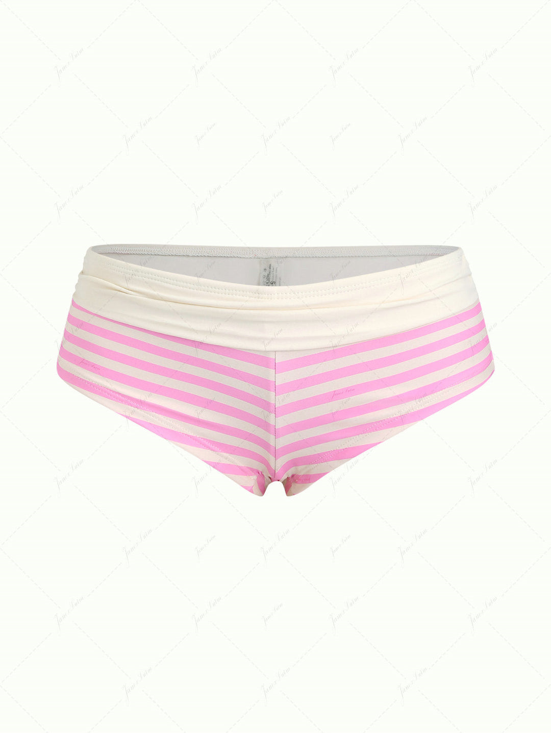 Light Pink Striped Fold-over Bikini Bottom Cheeky Swim Boyshorts
