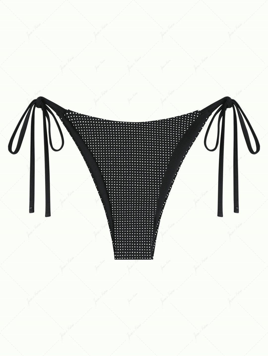 Black Pin Dot Jacquard Fabric Tie Side String Bikini Bottom