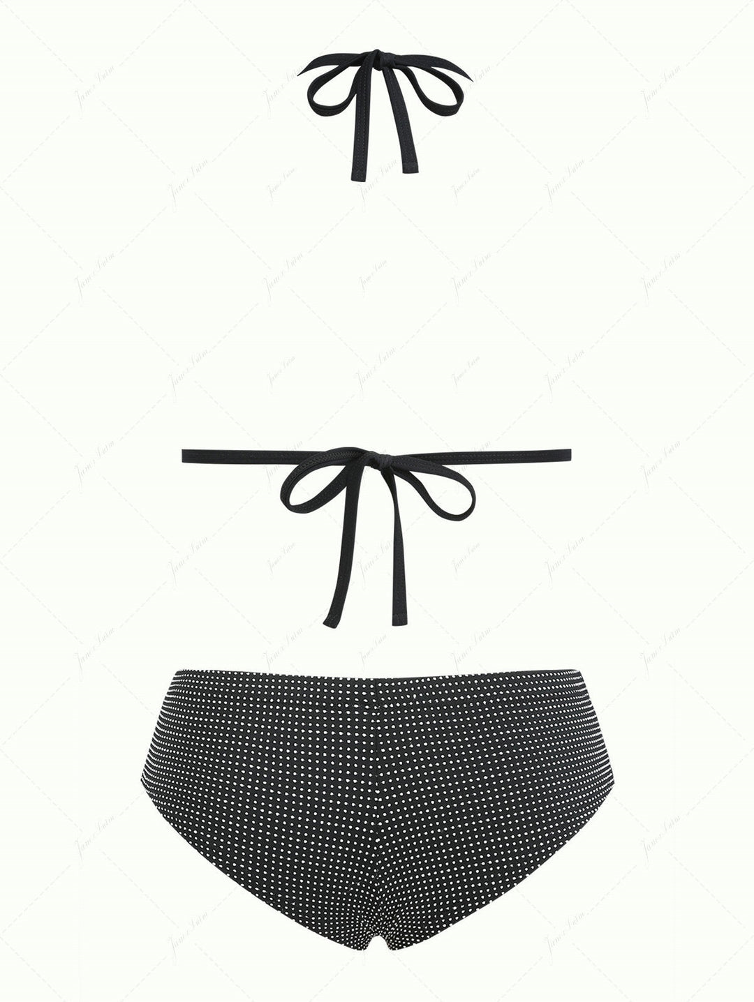 Black Pin Dot Jacquard Fabric Triangle Push Up Top & Cheeky Boyshort Bikini Set