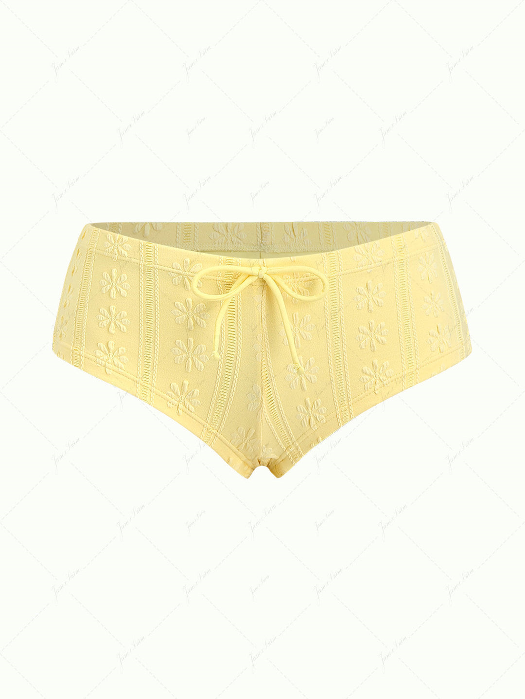 Yellow Floral Jacquard Bowknot Low Rise Beach Swim Bottom Boyshorts