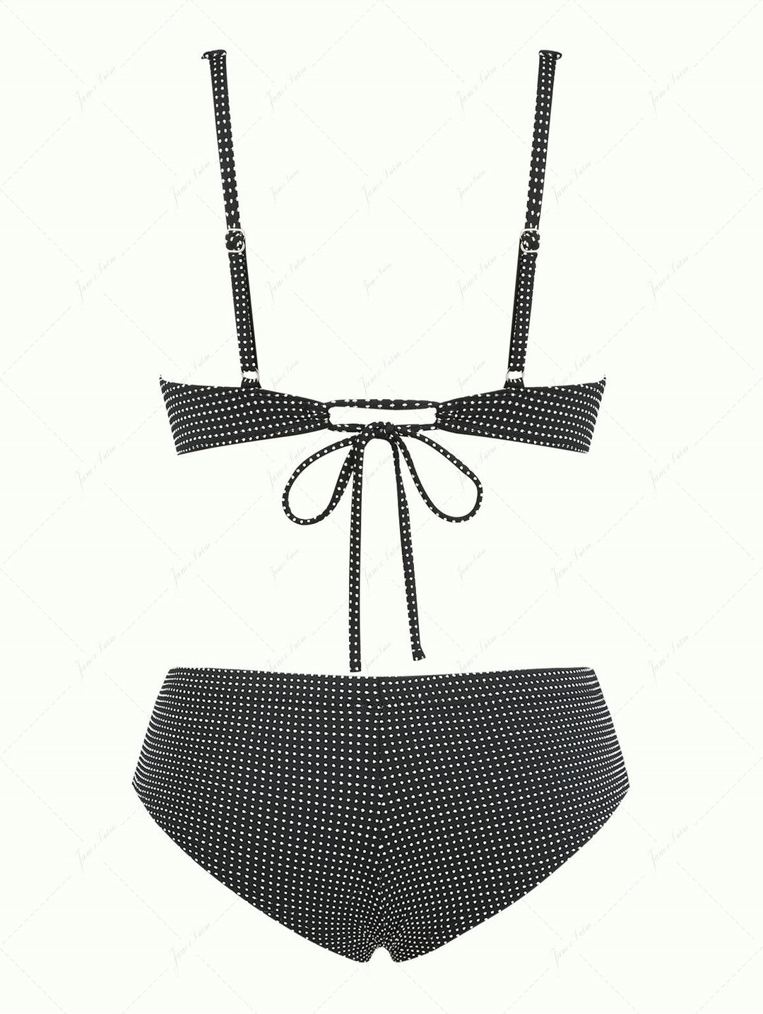 Janex Black Pin Dot Jacquard Fabric Picot Trim Underwire Bikini Set