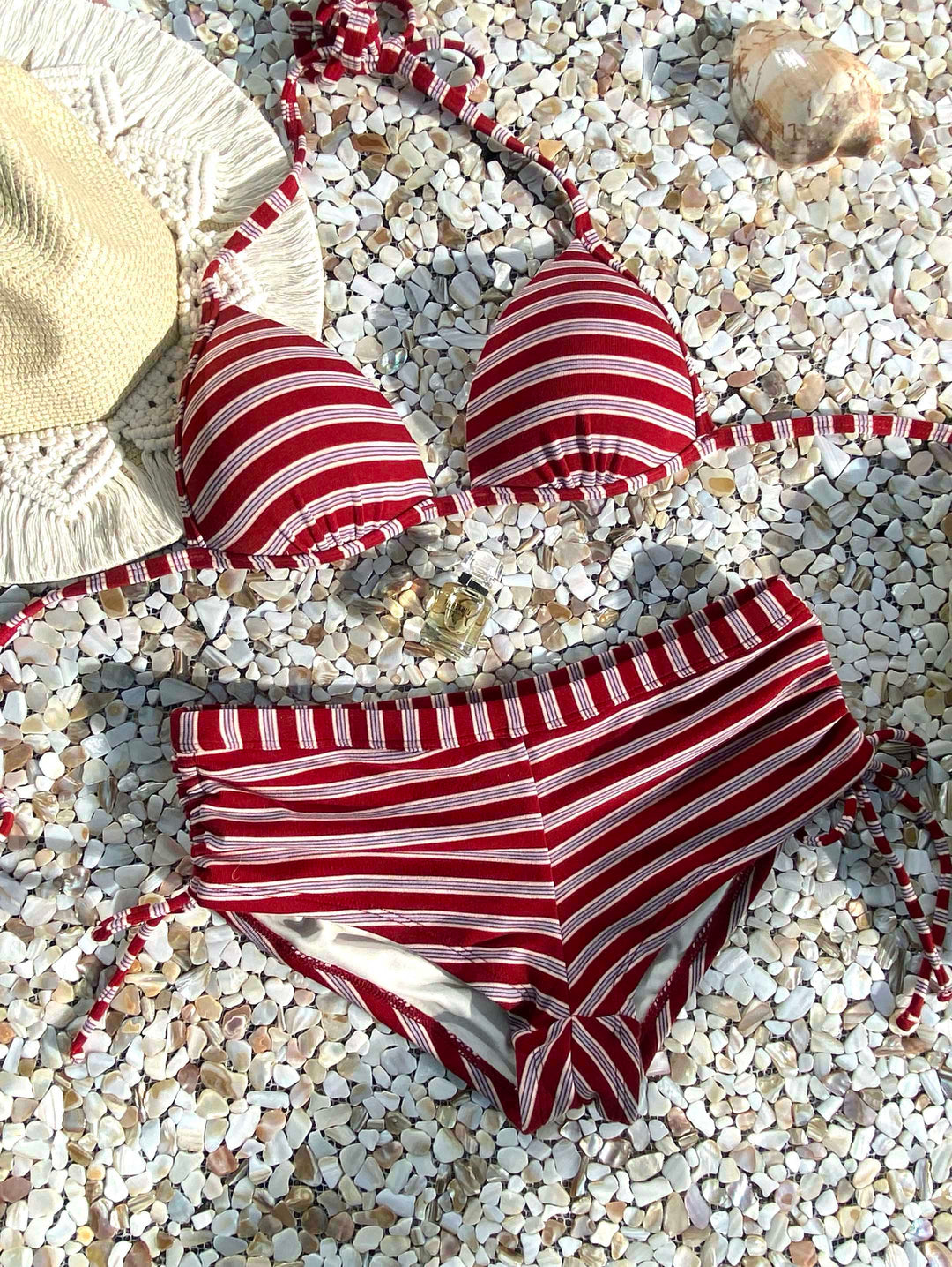 Seamolly Y2K Striped Ribbed Hard Cups Support Cinched Boyshorts Bikini Set