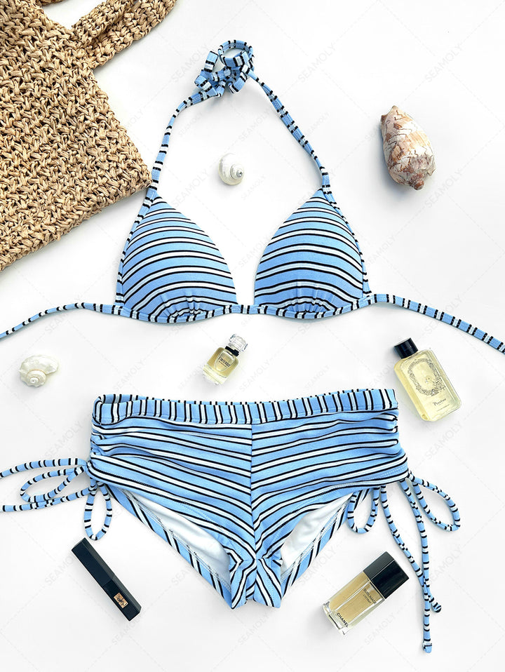 Seamolly Y2K Striped Ribbed Hard Cups Support Cinched Boyshorts Bikini Set