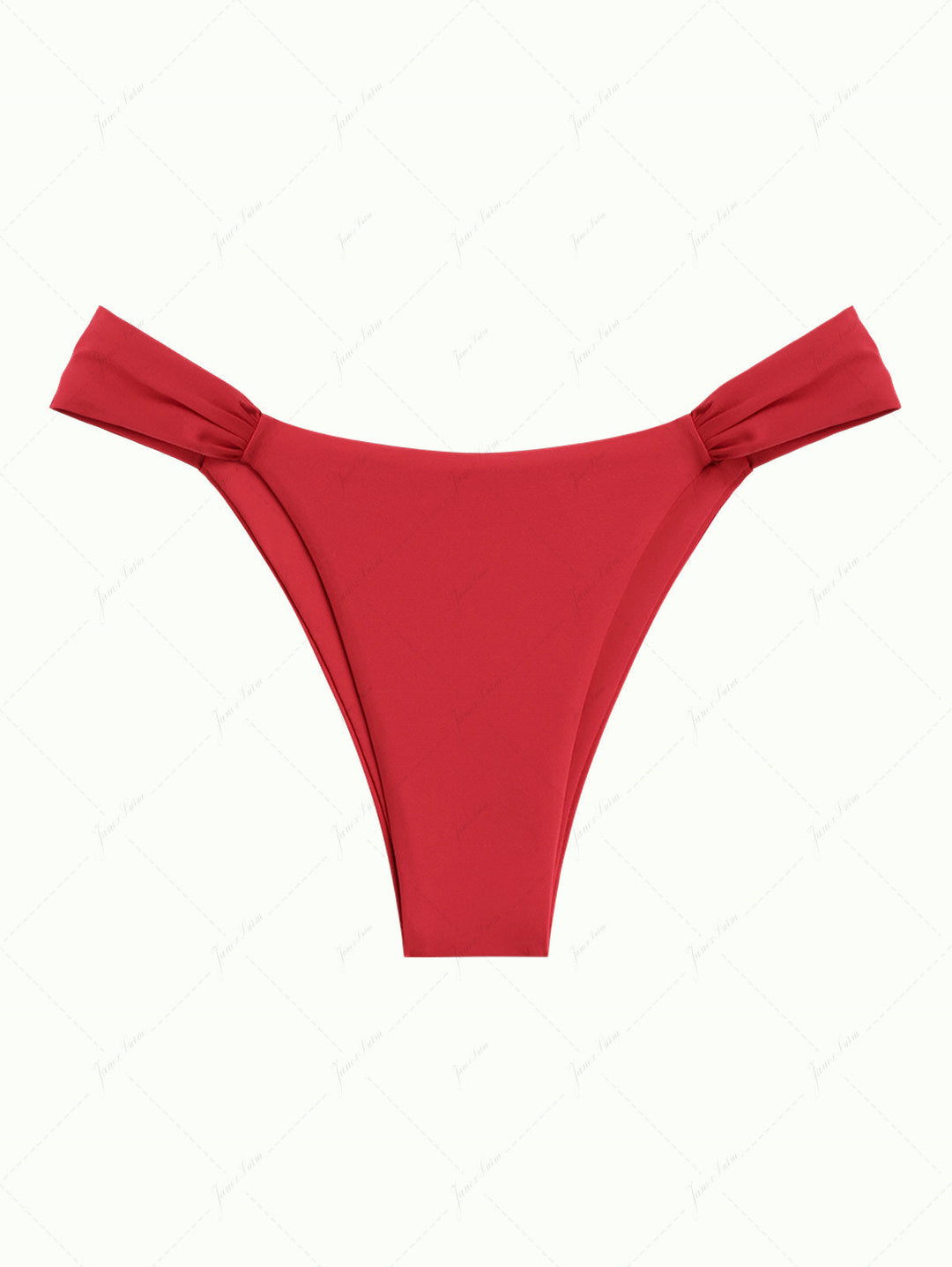 Red Solid Color Ruched Side High Leg Bikini Bottom