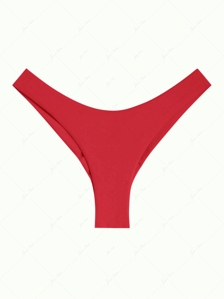 Red Sexy Solid Color High Leg Brazilian Bikini Bottom