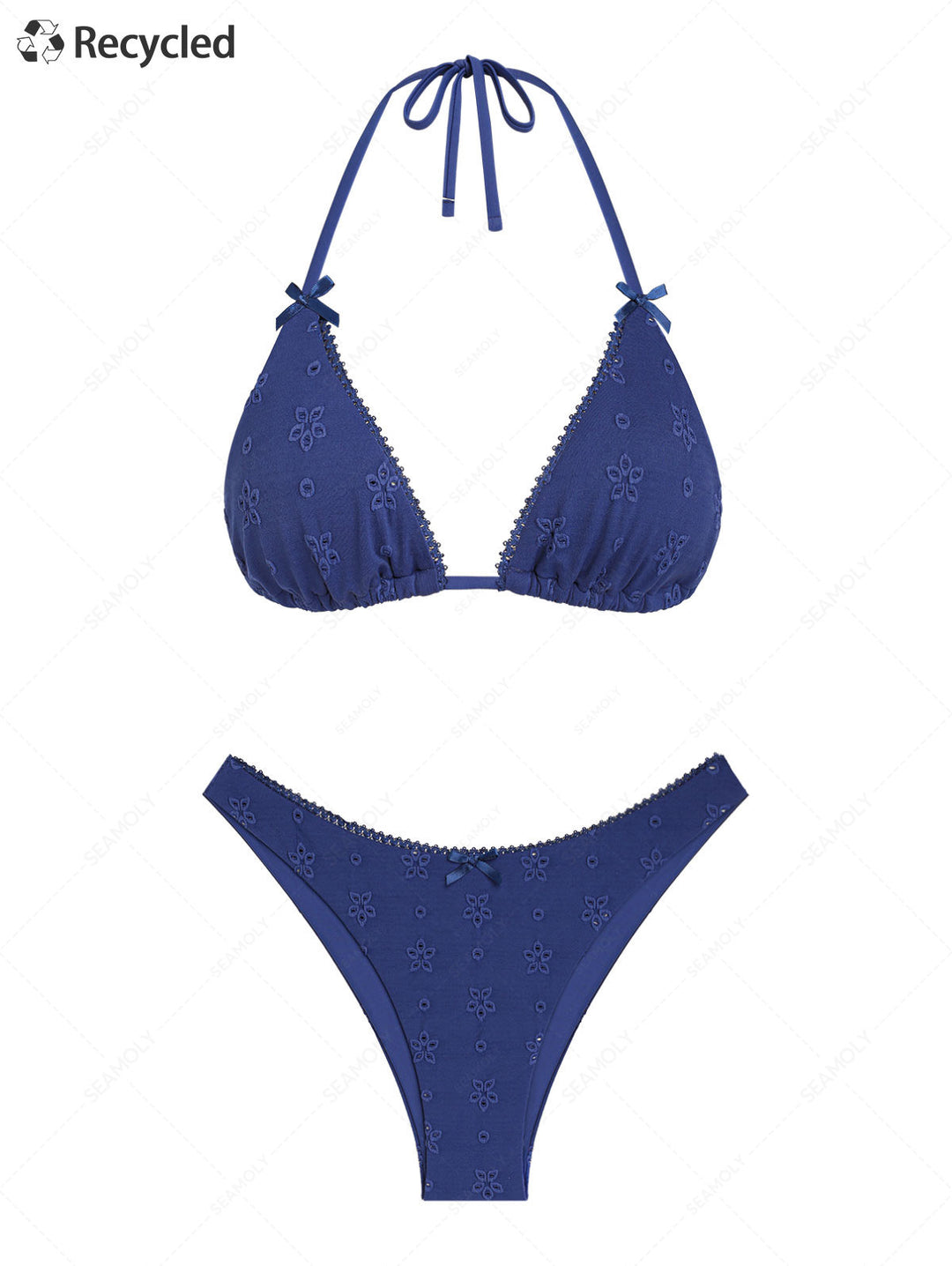 Seamolly Recycled Fabric Jacquard Lace Bowknot Cheeky Bikini Set