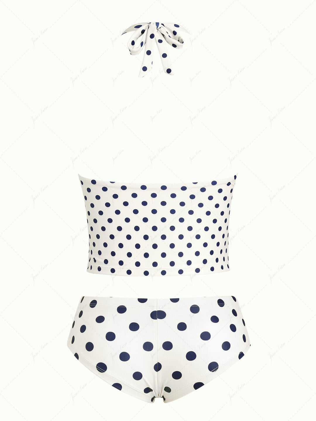 Crystal Cream Vintage Polka Dot halter Cheeky Boyshorts Tankini Set