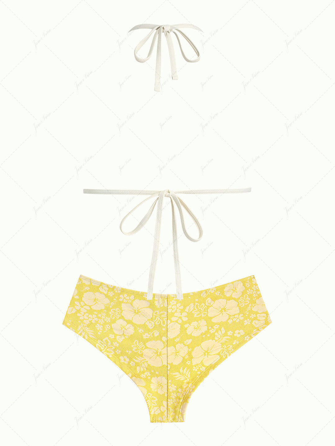 Janex Yellow Recycled Fabric Jacquard Halter Triangle Push Up Bikini Set