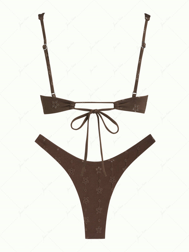 Janex Deep Coffee Recycled Fabric Eyelet Jacquard Underwire Bikini Set