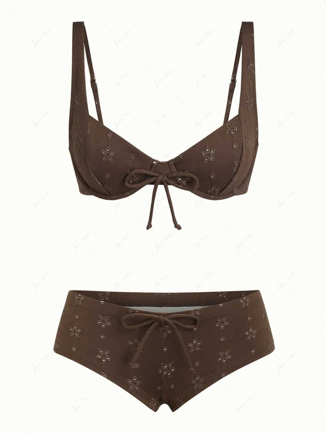 Deep Coffee Recycled Fabric Jacquard Underwire Cheeky Boyshorts Bikini Set