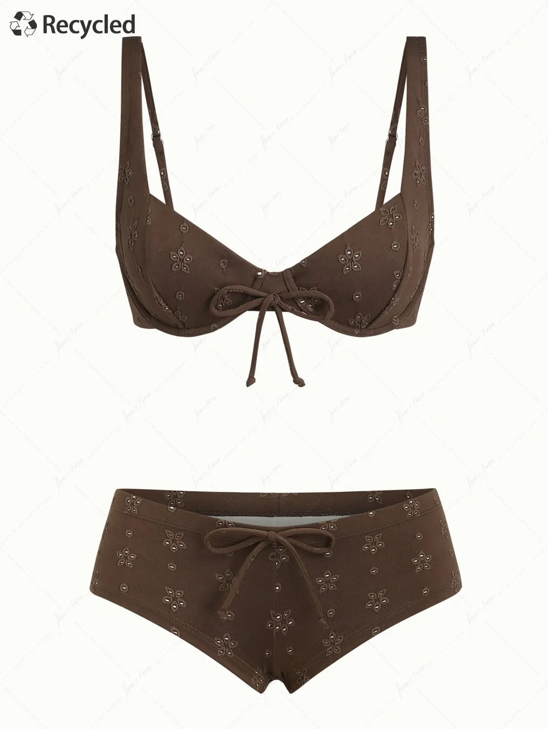 Deep Coffee Recycled Fabric Jacquard Underwire Cheeky Boyshorts Bikini Set