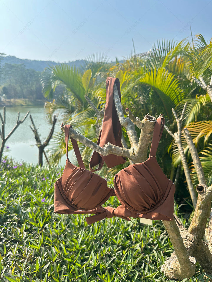 Seamolly Sexy Solid Color Ruched Underwire Push Up Bikini Set