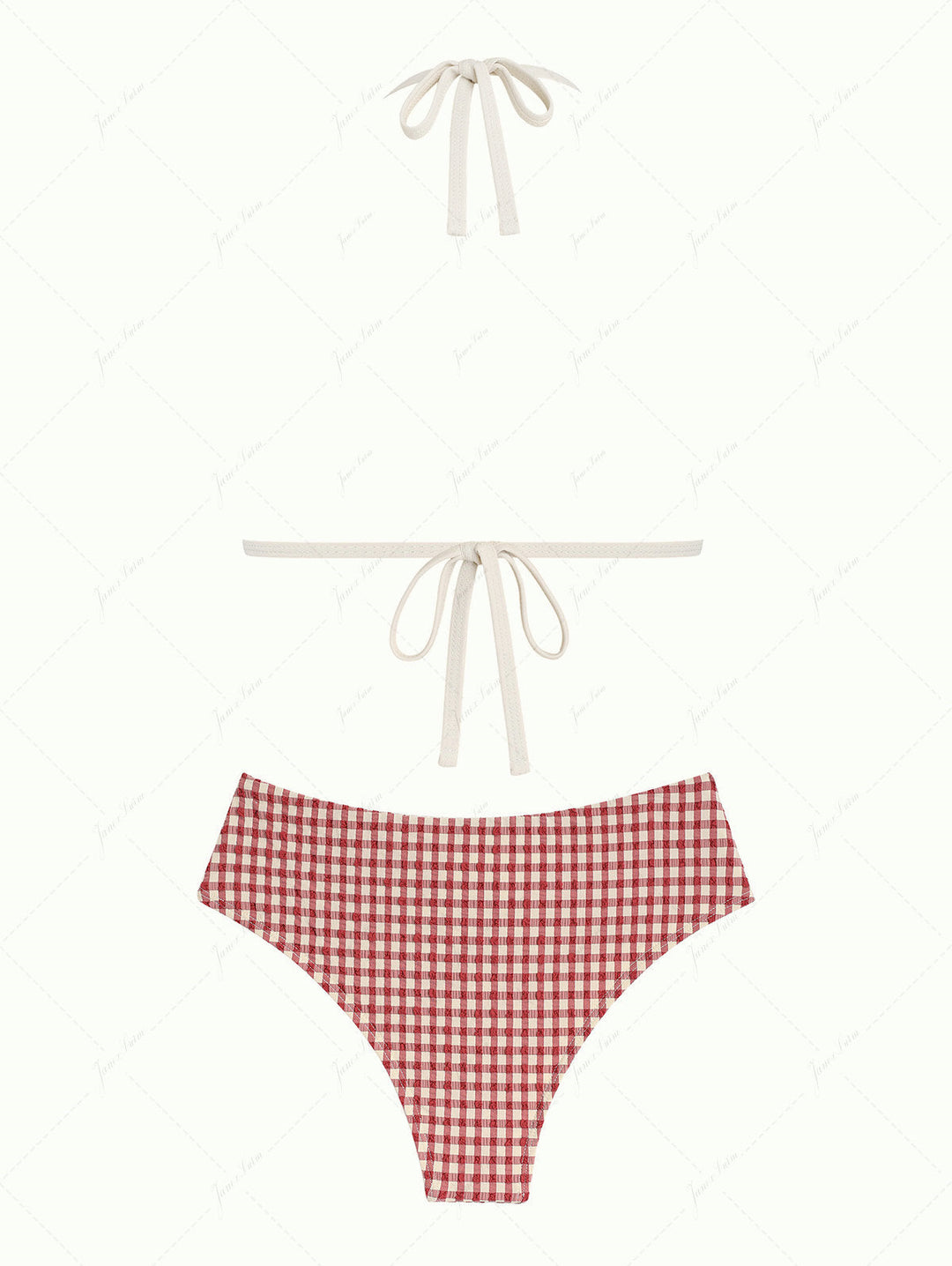 Pomegranate Red Gingham Halter Triangle Push Up Bikini Set