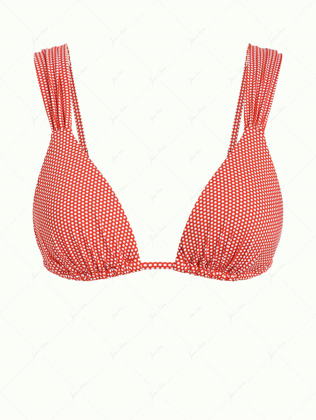 Cherry Red Polka Dot Print Ruched Triangle Bikini Top