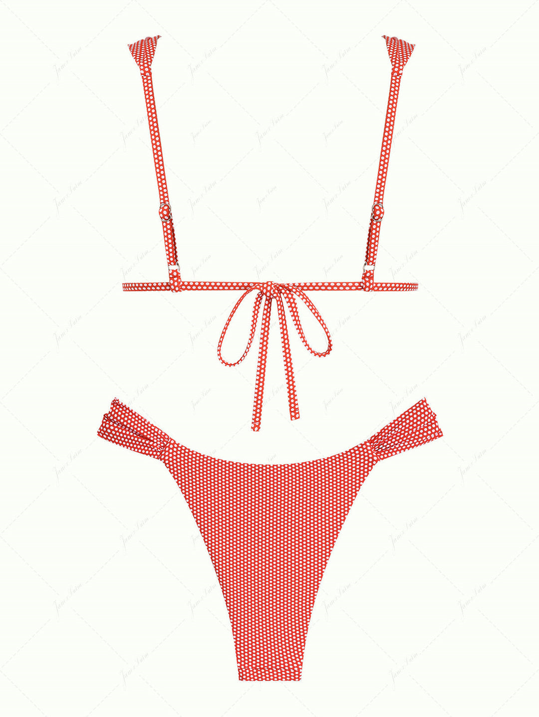 Cherry Red Polka Dot Print Ruched Triangle Bikini Set