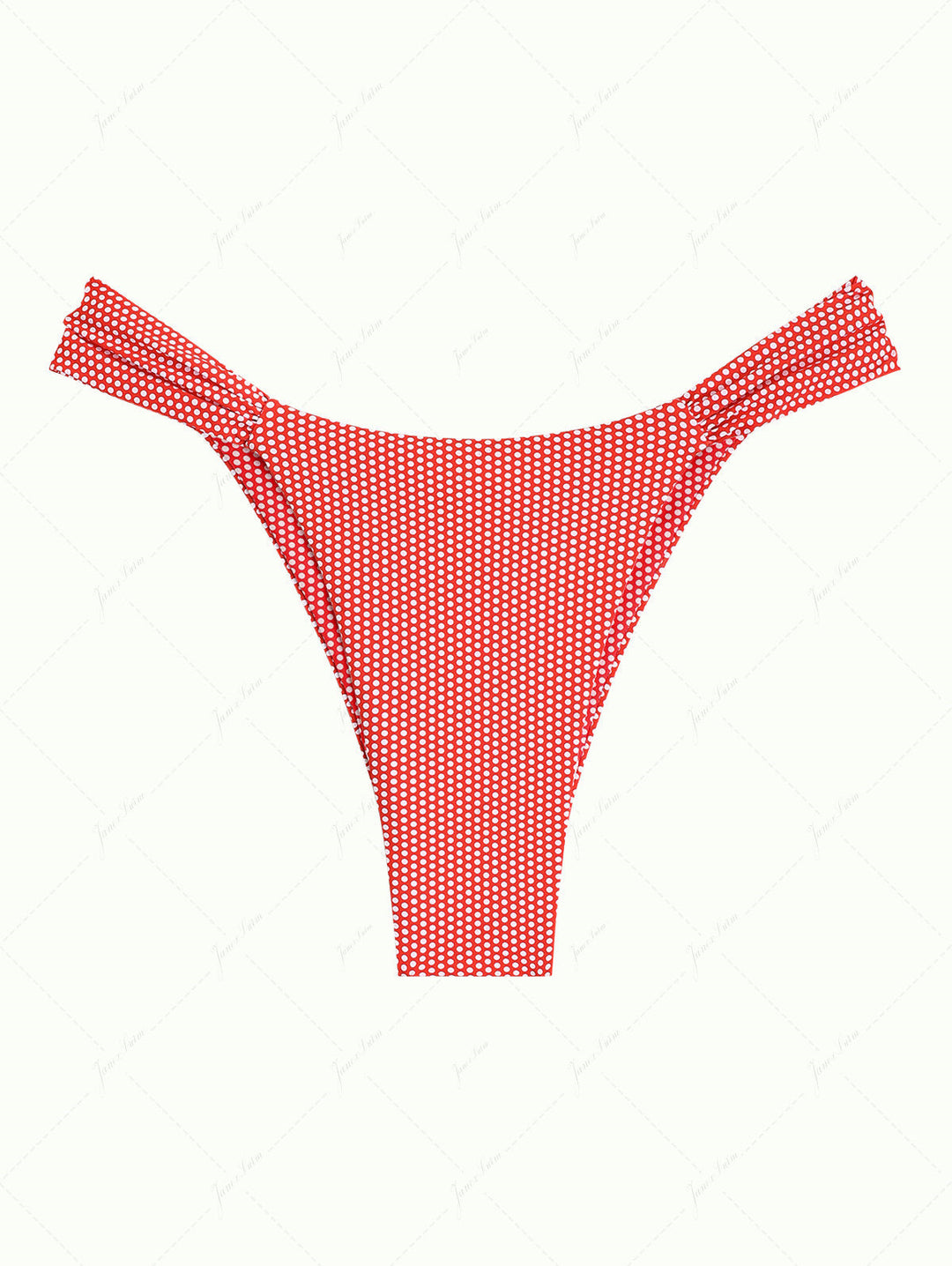 Cherry Red Polka Dot Print Ruched Side High Leg Bikini Bottom