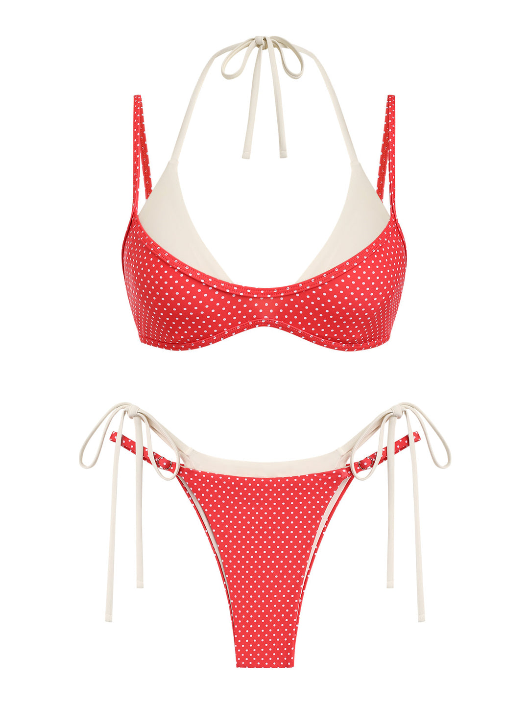 Seamolly Polka Dot Print Tie Side Double Layer Bikini Set