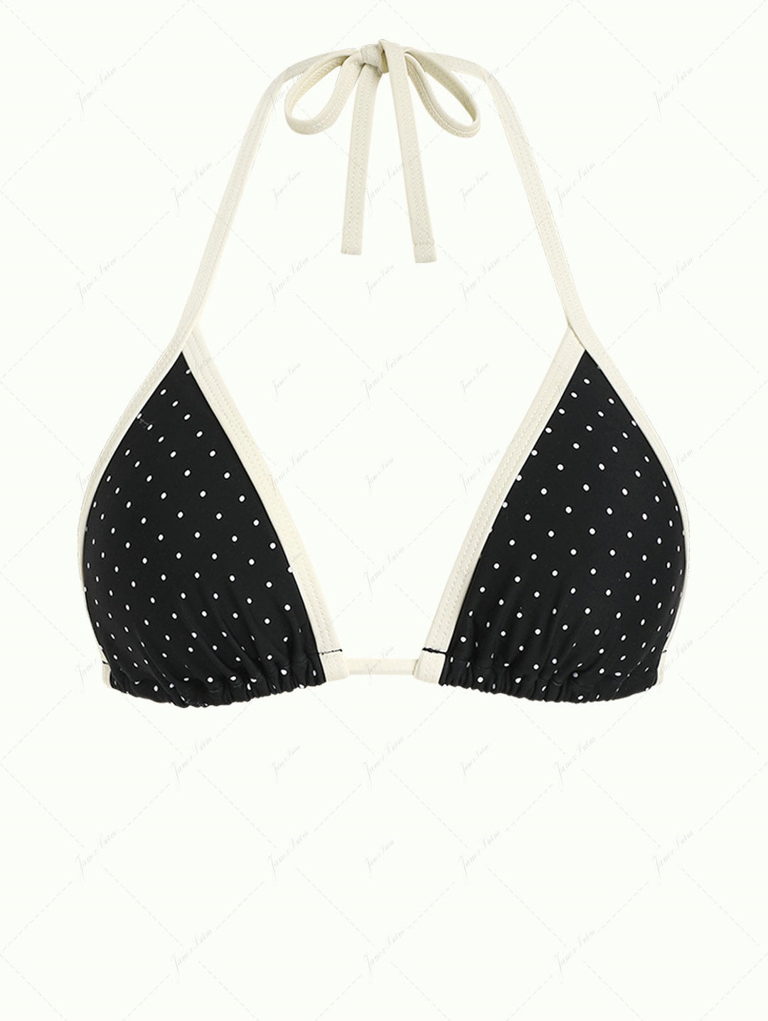 Black Polka Dot Contrast Binding Halter Triangle Bikini Top