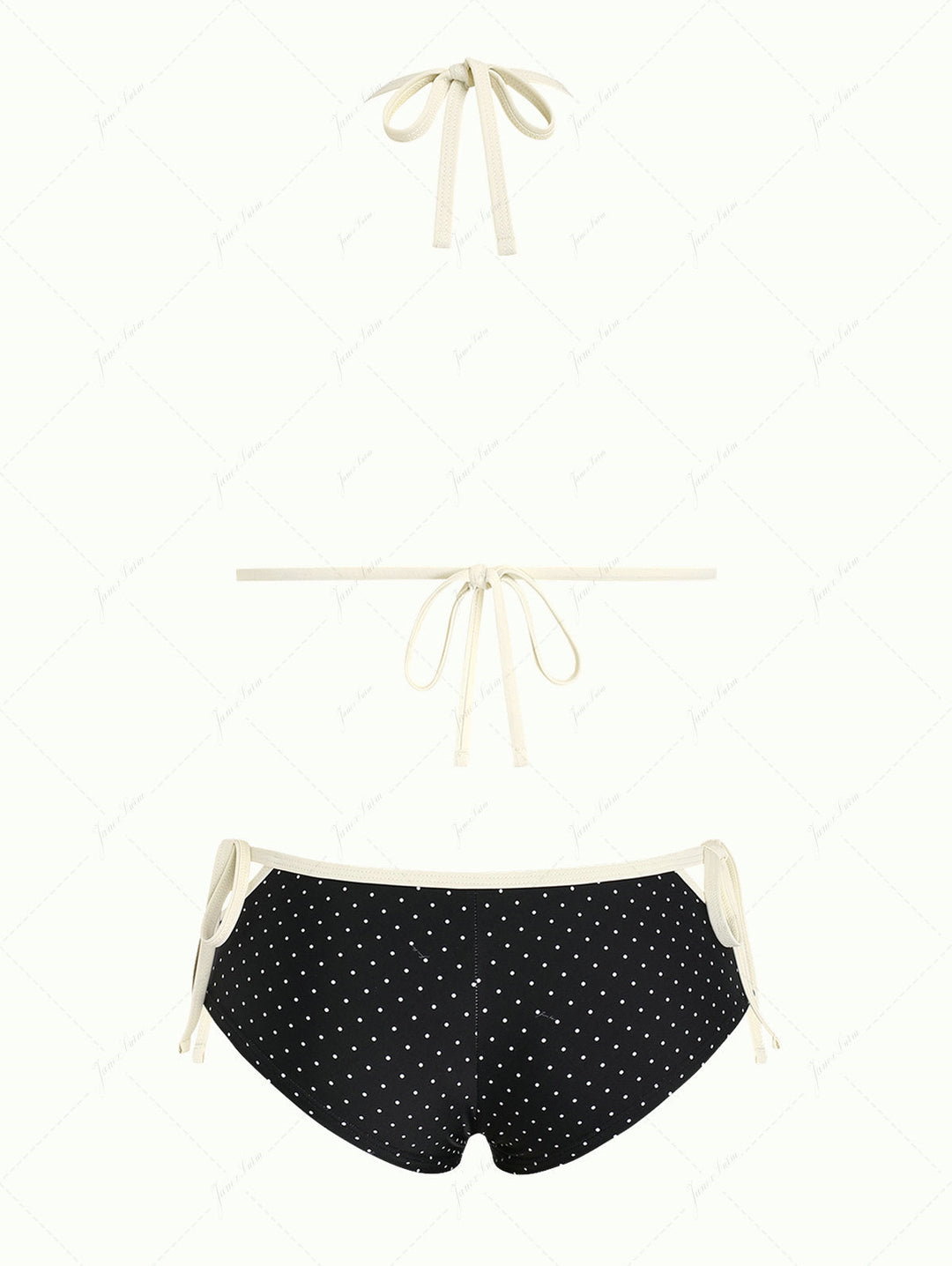 Black Polka Dot Contrast Binding Halter Triangle Bikini Set