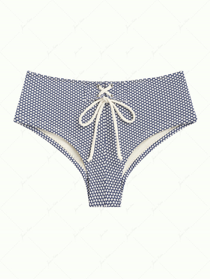 Deep Blue Polka Dot Print Lace Up Bikini Bottom Cheeky Swim Boyshorts