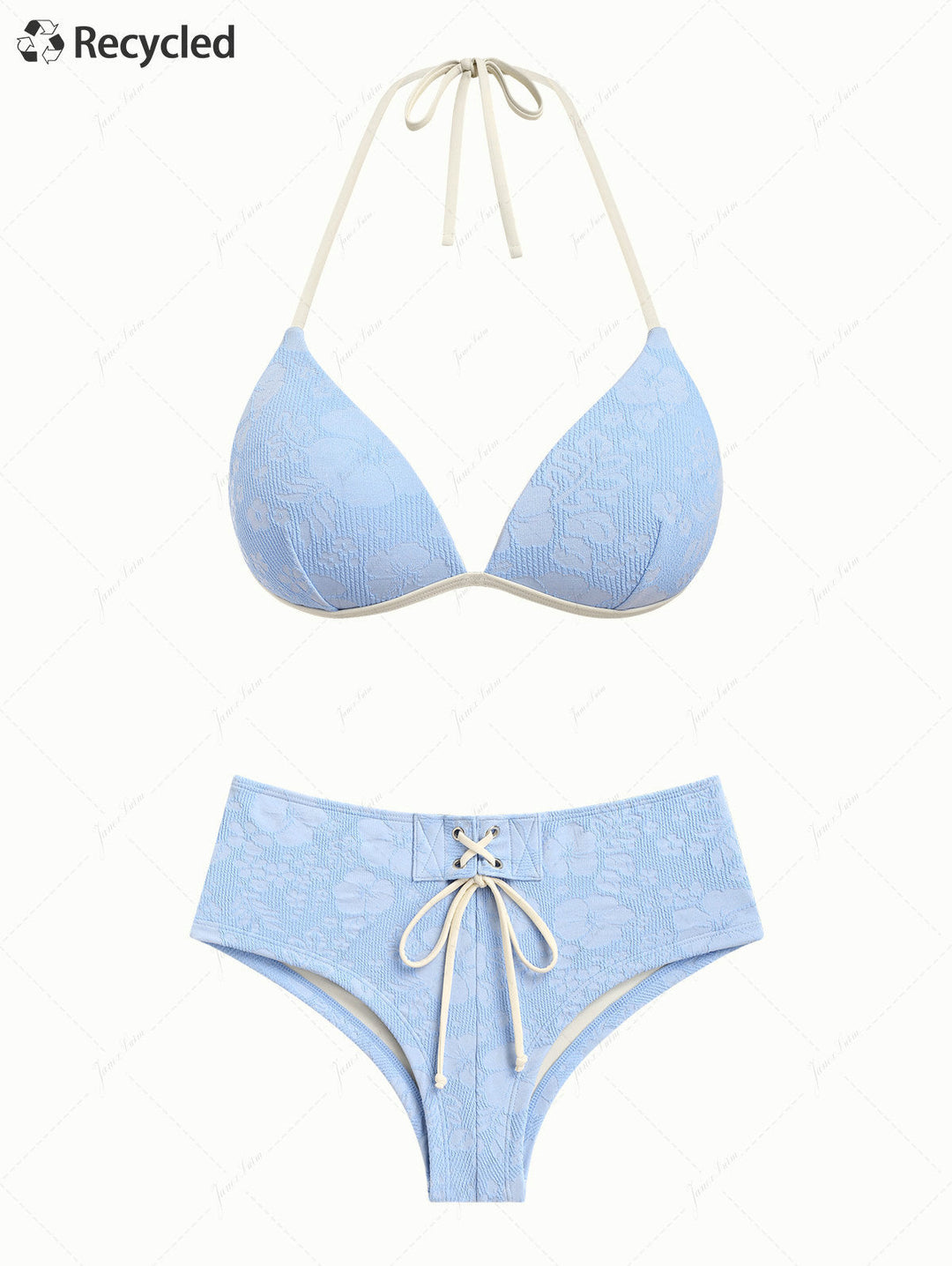 Light Blue Recycled Fabric Jacquard Triangle Push Up Bikini Set