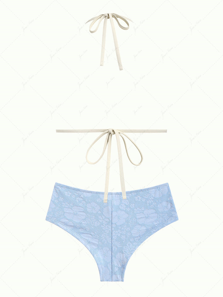 Light Blue Recycled Fabric Jacquard Triangle Push Up Bikini Set
