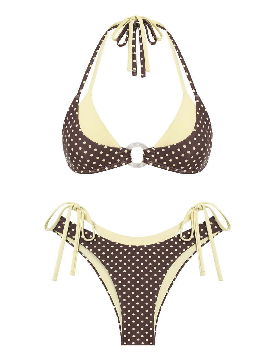 Seamolly Contrast Color Polka Dot Print O Ring Double Layer Bikini Set