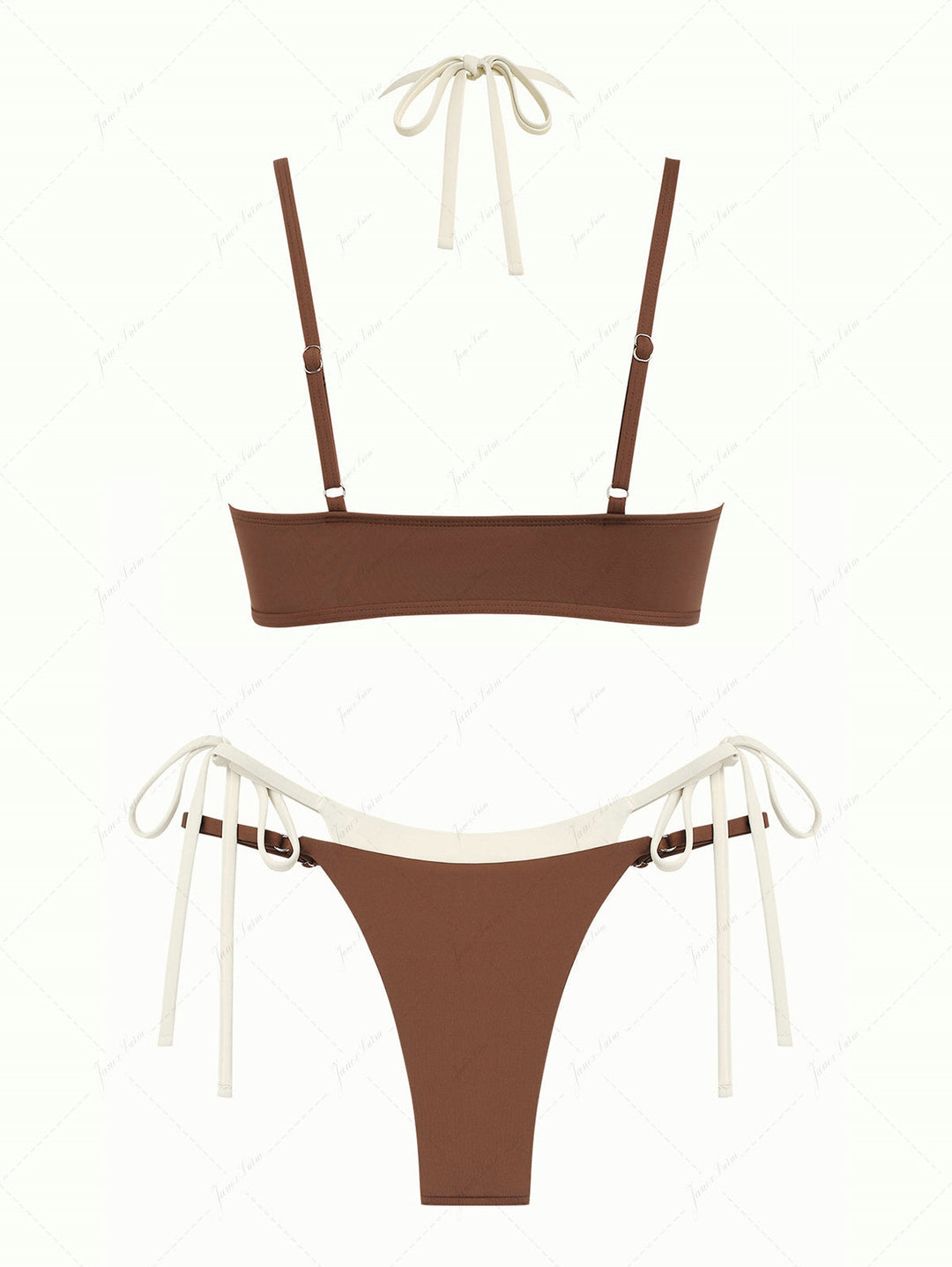 Brown Colorblock Two Tone Tie Side Double Layer Bikini Set