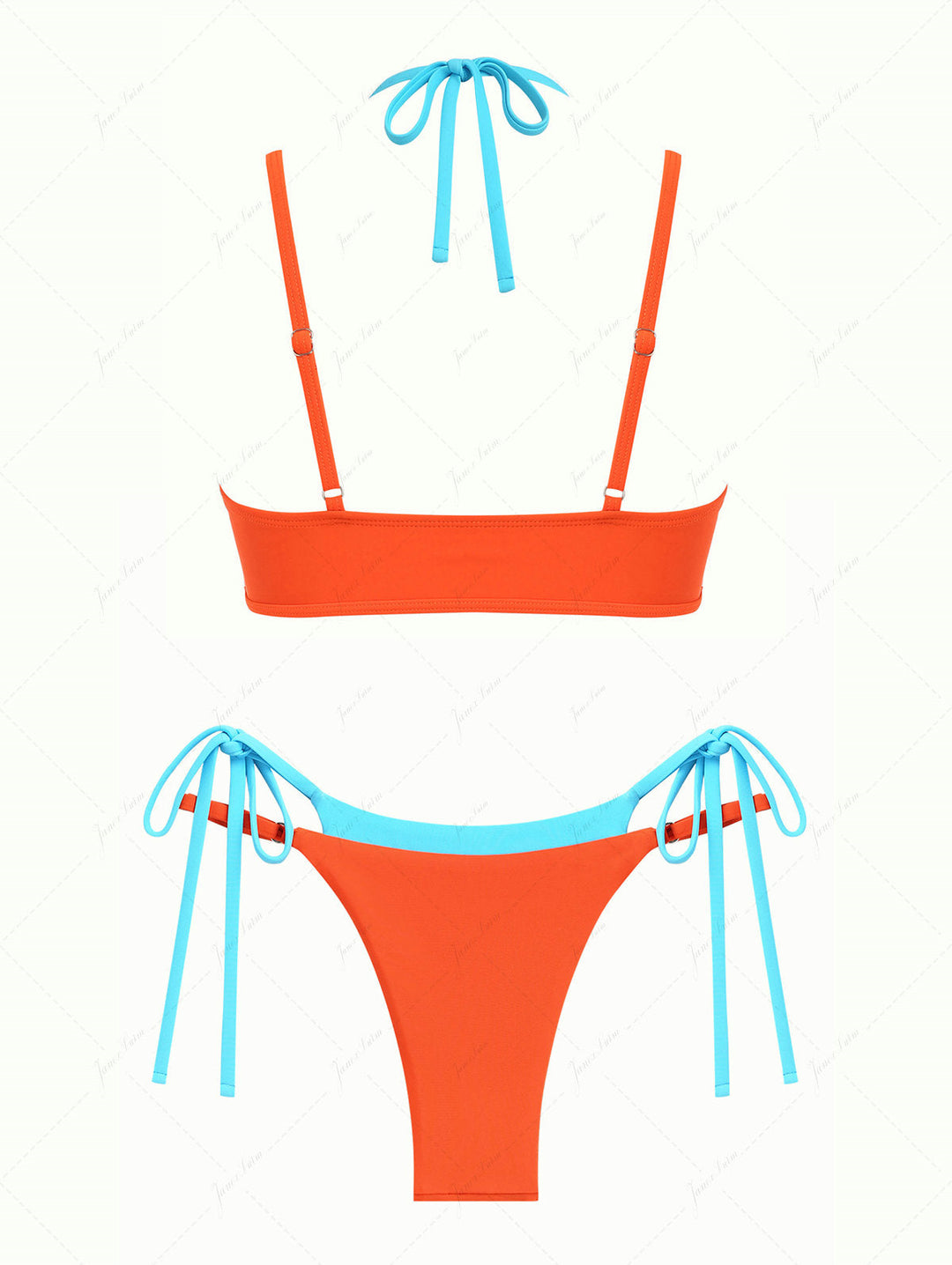 Orange Colorblock Two Tone String Double Layer Bikini Set