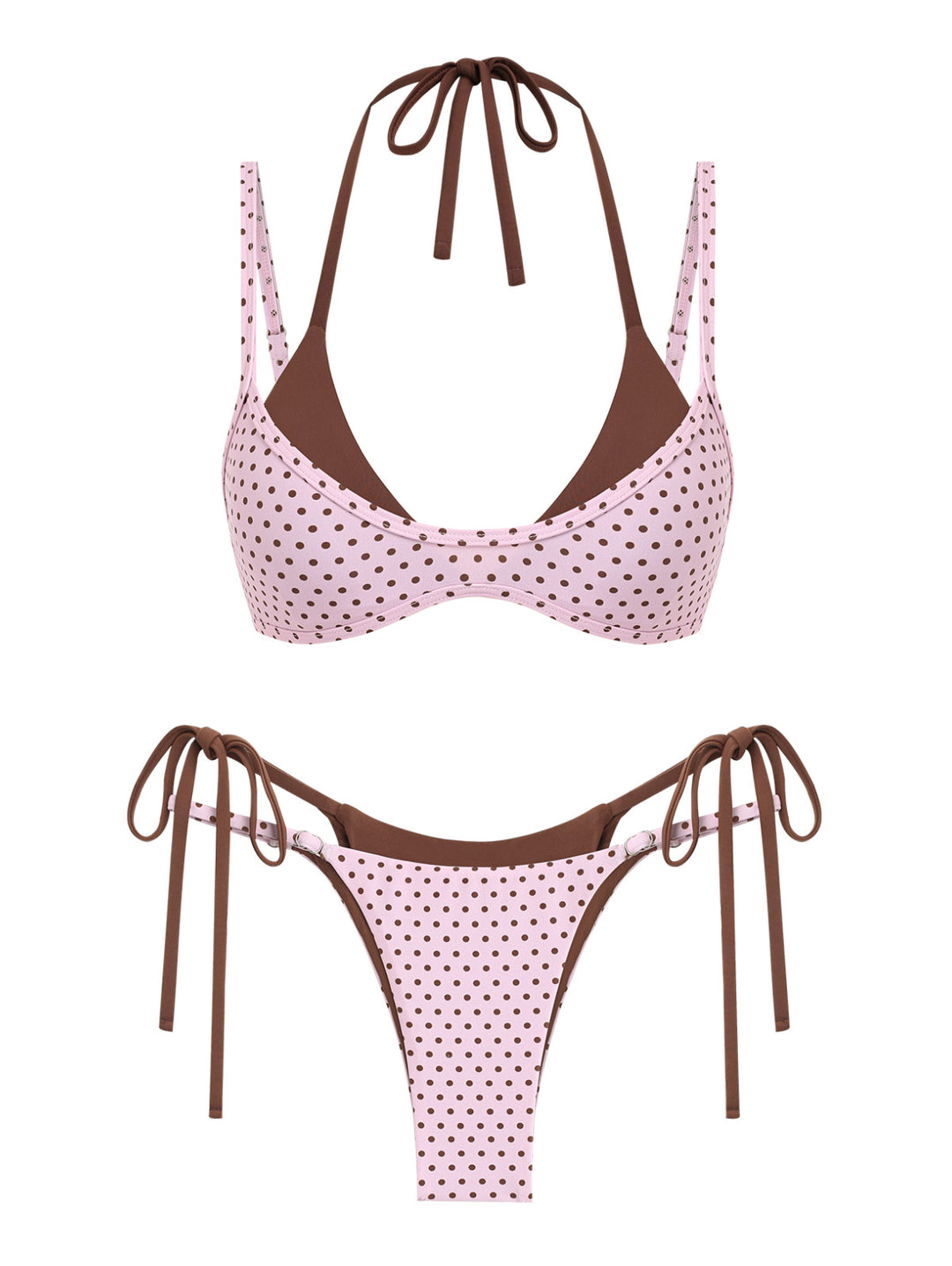 Seamolly Polka Dot Print Tie Side Double Layer Bikini Set