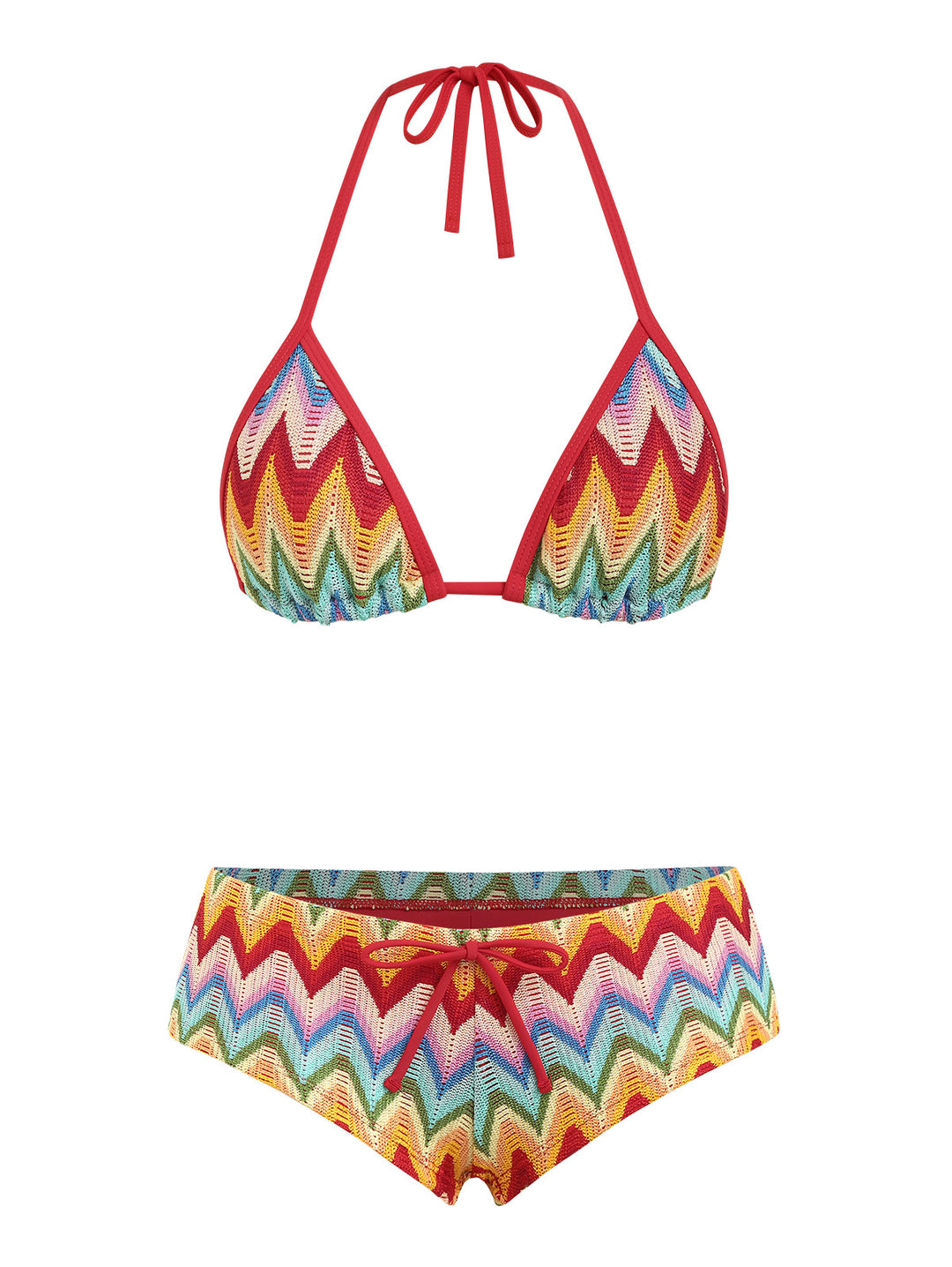 Seamolly Crochet Rainbow Chevron Contrast Binding Cheeky Boyshorts Bikini Set