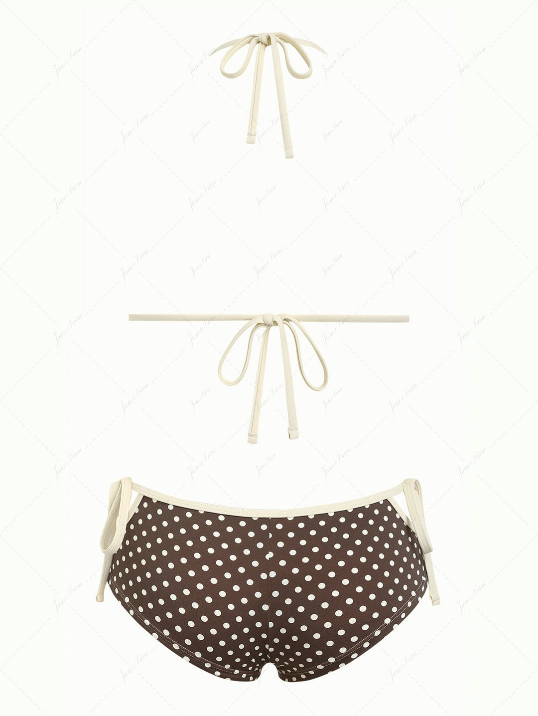 Deep Coffee Polka Dot Lace Bowknot Cutout Tie Side Cheeky Boyshorts Bikini Set