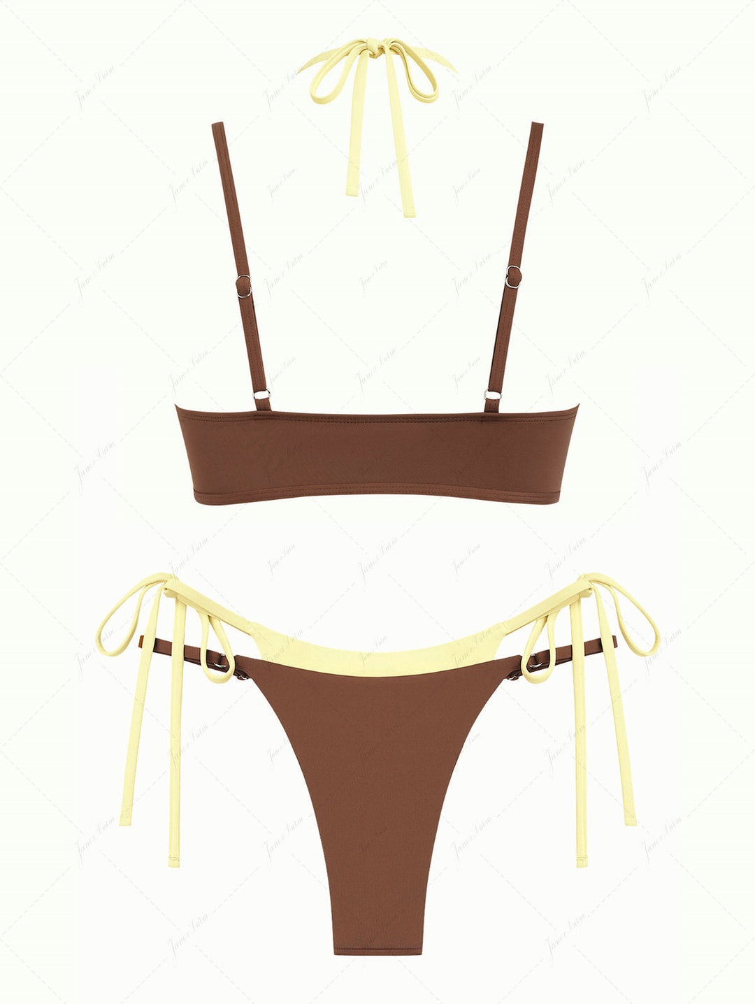 Janex Brown & Yellow Two Tone Tie Side Double Layer Bikini Set