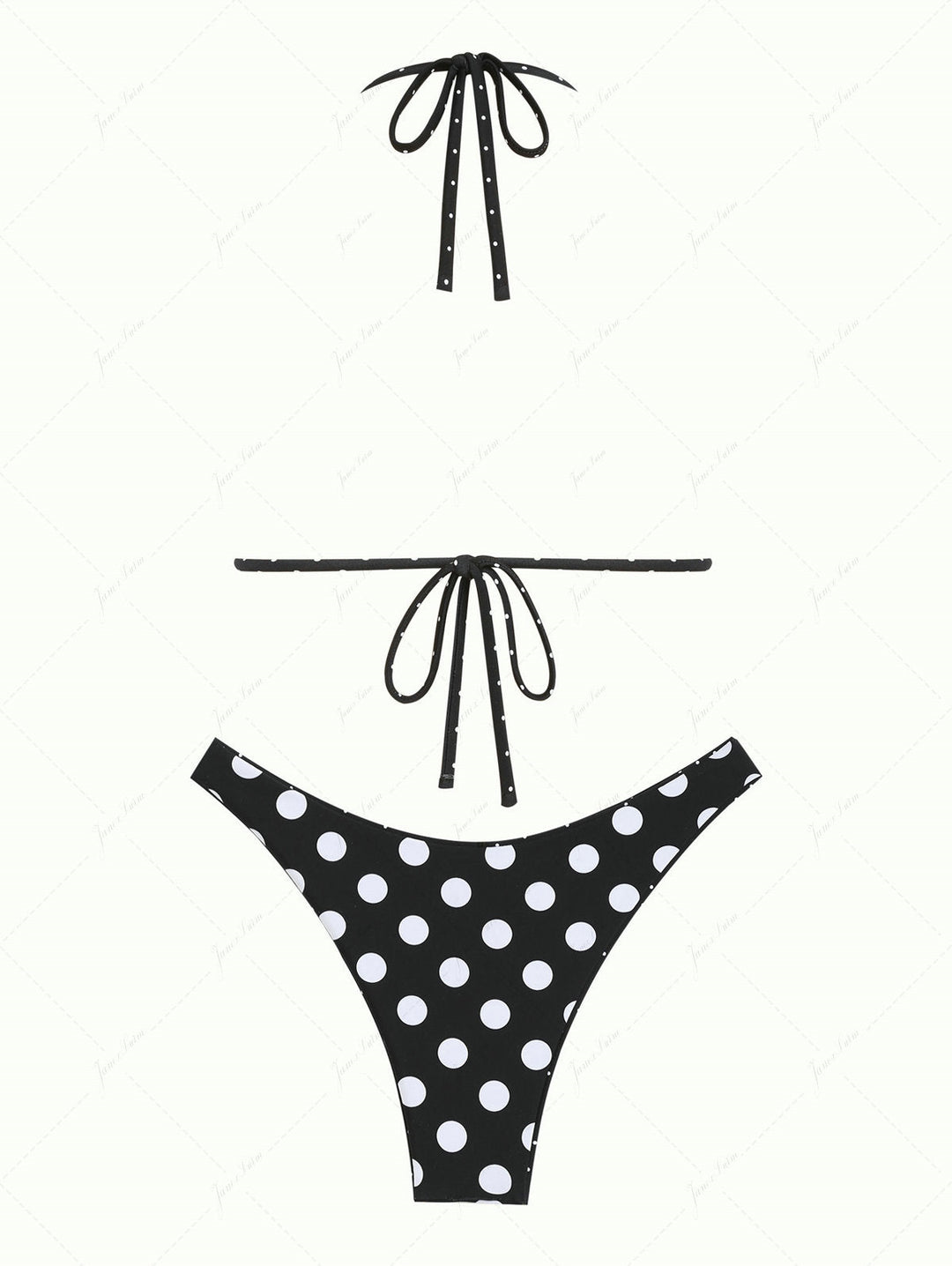 Black Polka Dot Print Halter Triangle Reversible Bikini Set