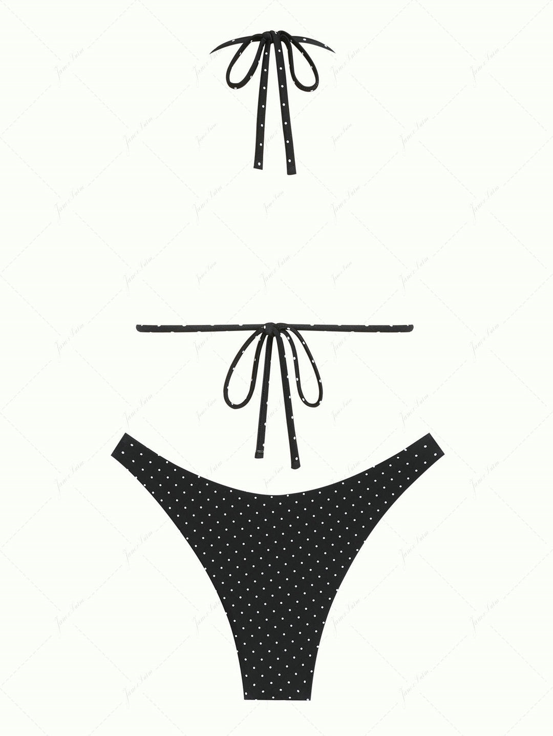 Black Polka Dot Print Halter Triangle Reversible Bikini Set
