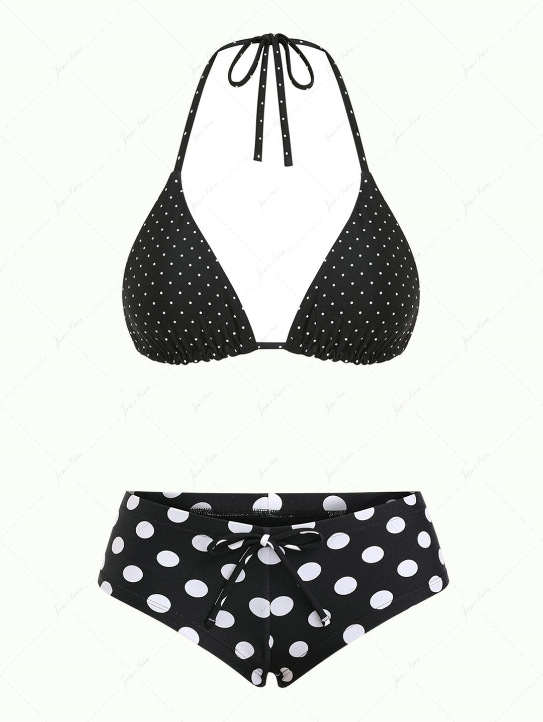 Black Polka Dot Reversible Triangle Top & Cheeky Boyshort Bikini Set