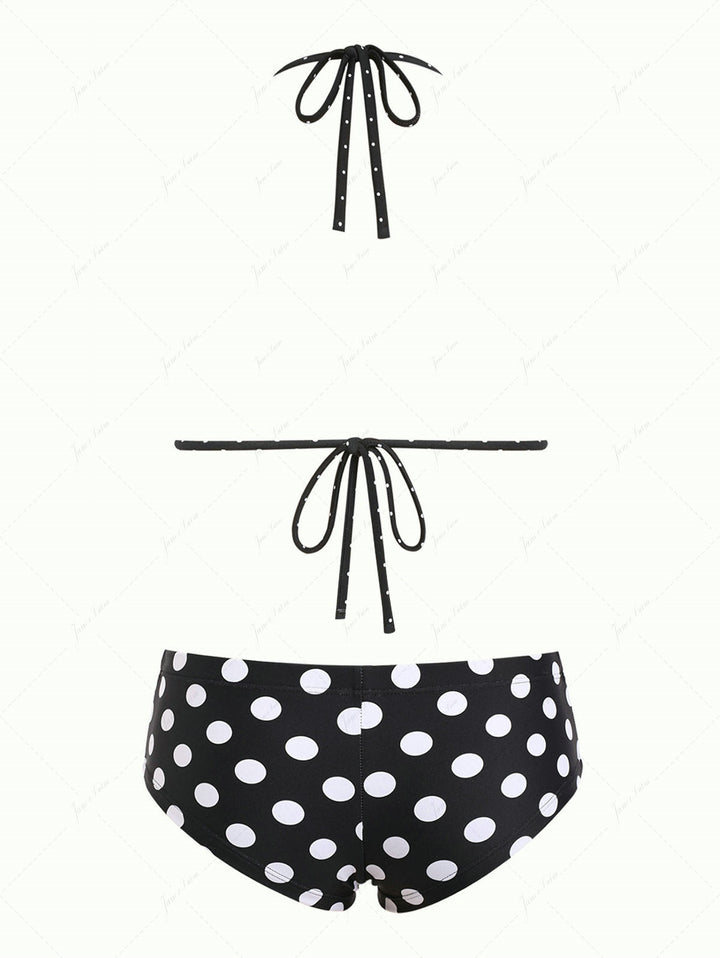 Black Polka Dot Reversible Triangle Top & Cheeky Boyshort Bikini Set