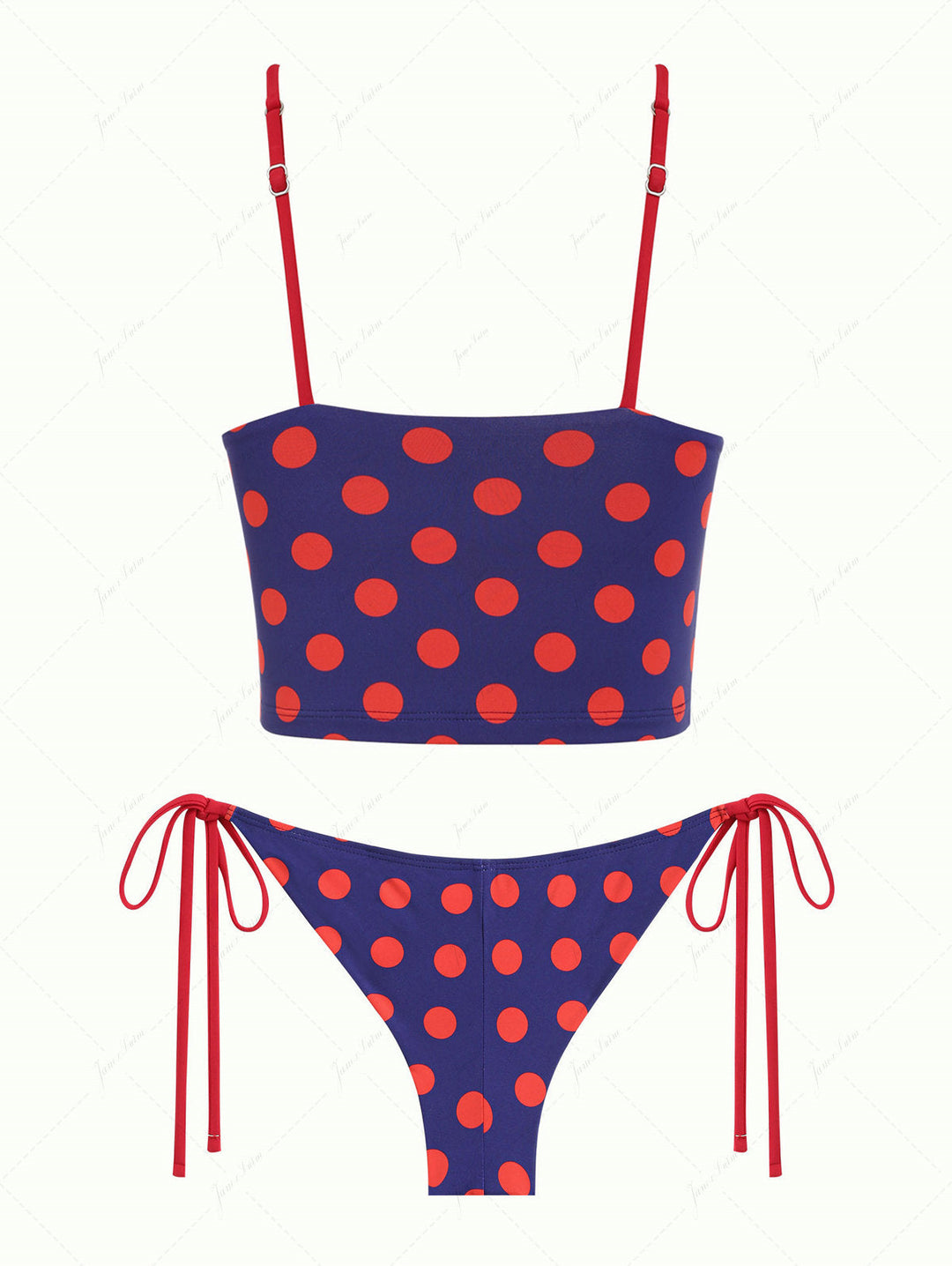Midnight Blue Polka Dot Print Cami Tank Top & Cheeky Brazilian Bottom Tankini Set