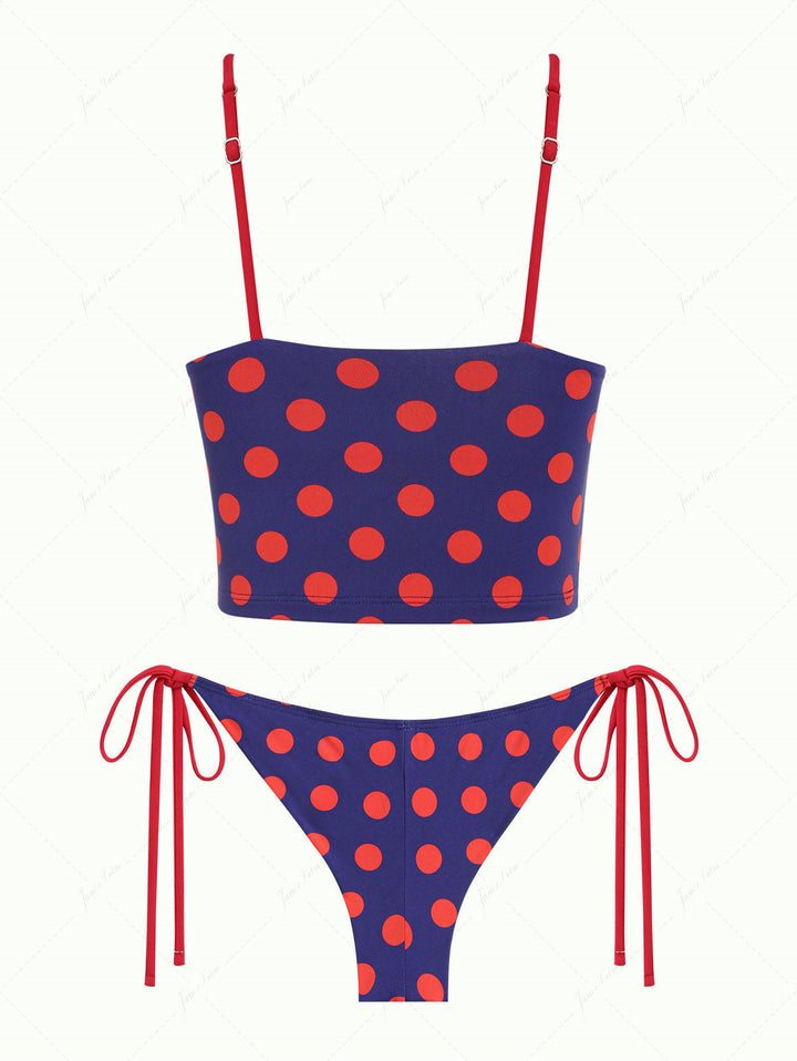 Midnight Blue Polka Dot Print Cami Tank Top & Cheeky Brazilian Bottom Tankini Set