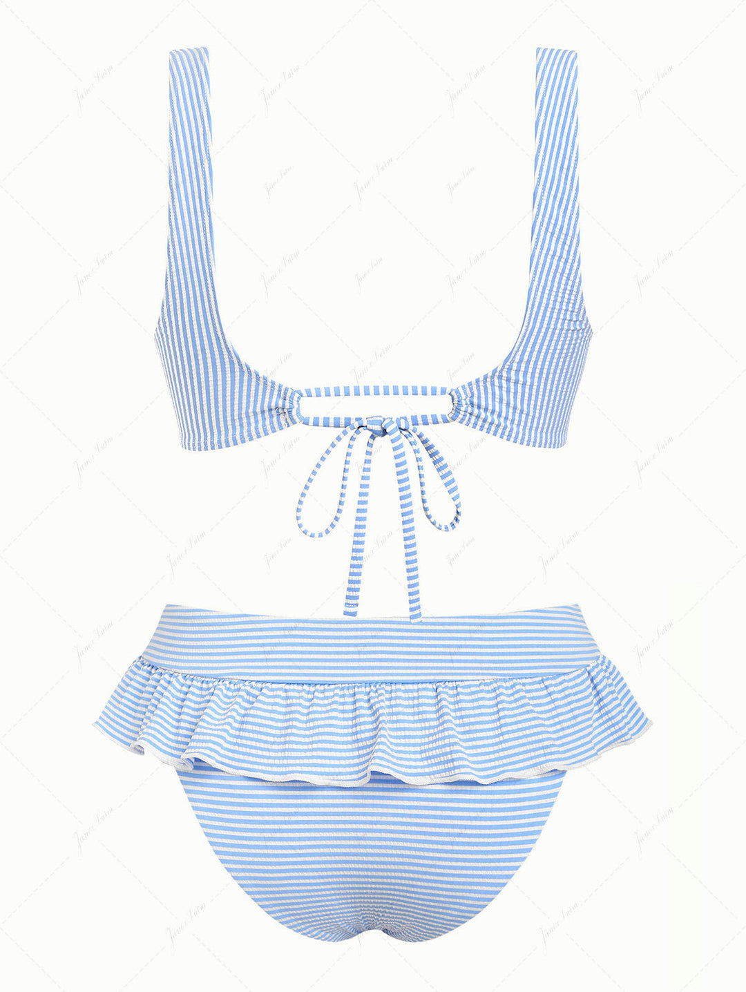 Light Blue Striped Ruched Tank Style Peplum Skirtini Bikini Set