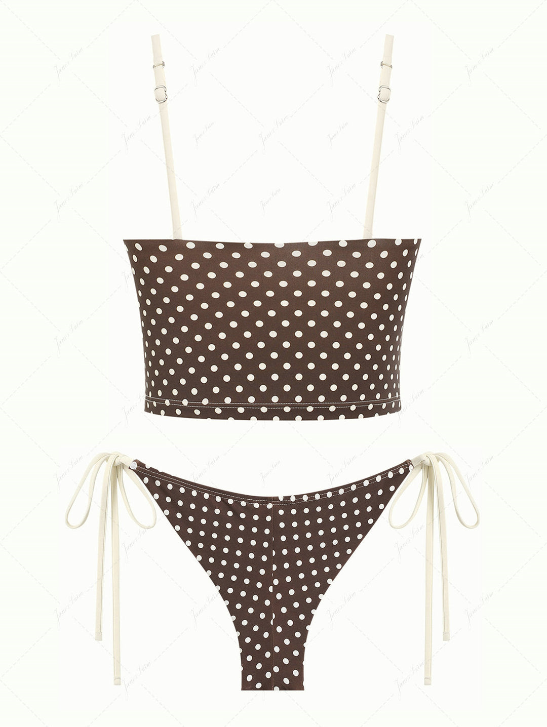 Deep Coffee Polka Dot Bowknot Cami Tank Top & Cheeky Brazilian Bottom Tankini Set