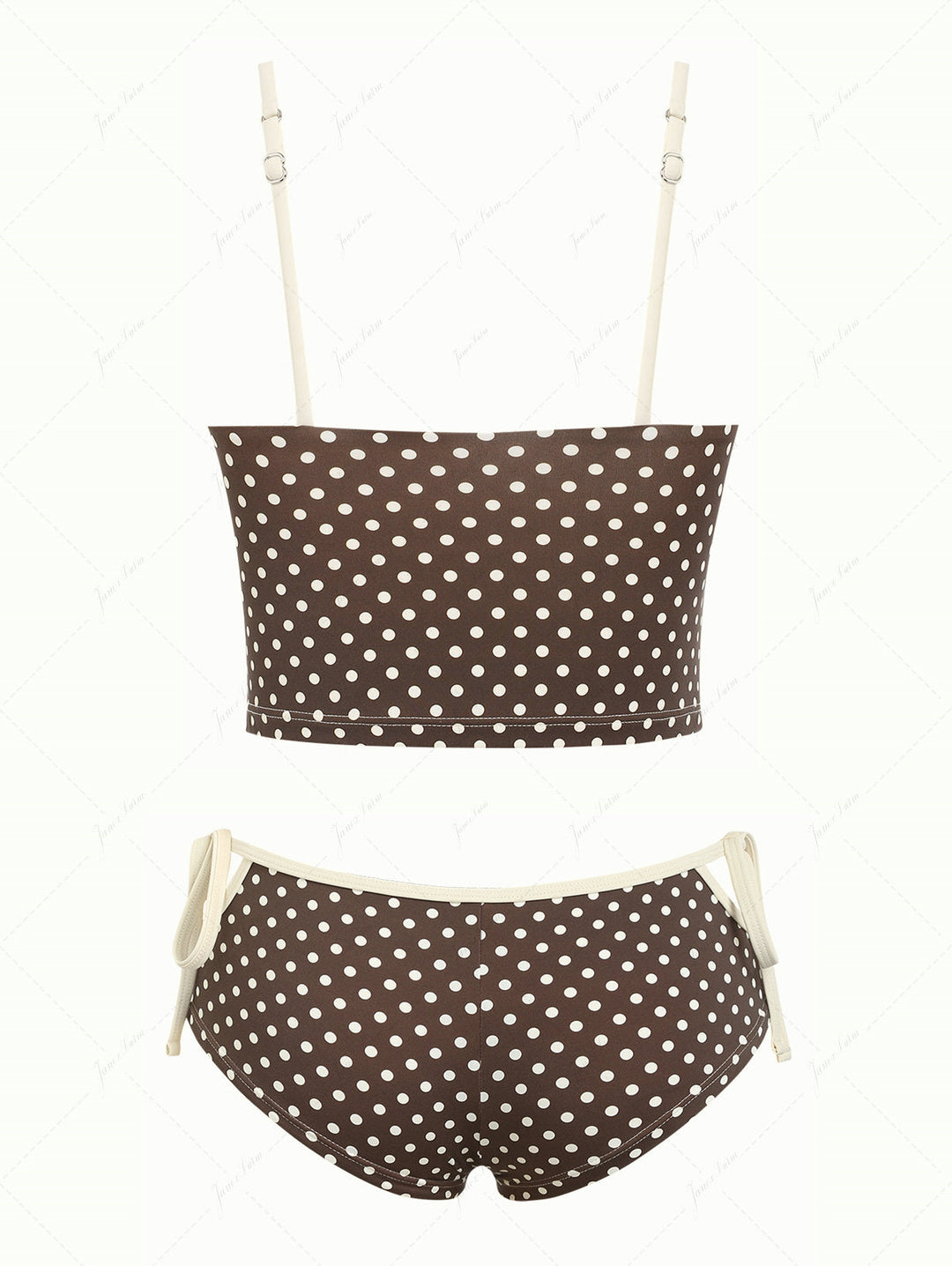 Deep Coffee Polka Dot Bowknot Cami Tank Top & Cheeky Boyshorts Tankini Set
