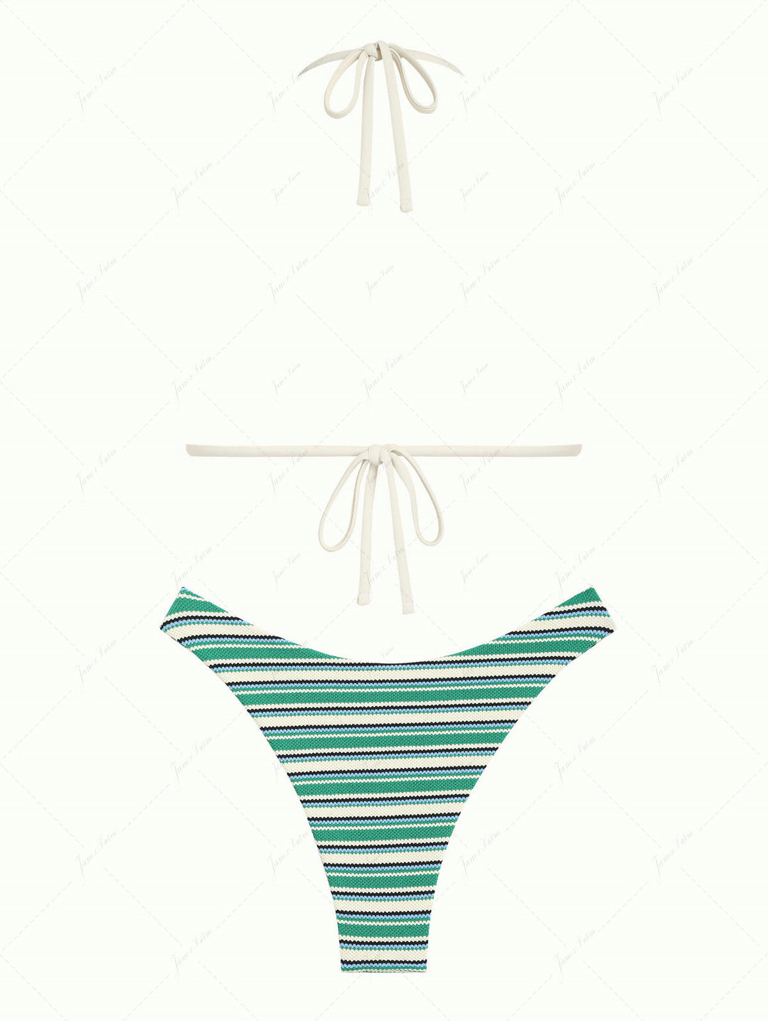 Green Knit Striped Textured Halter Triangle Bikini Set