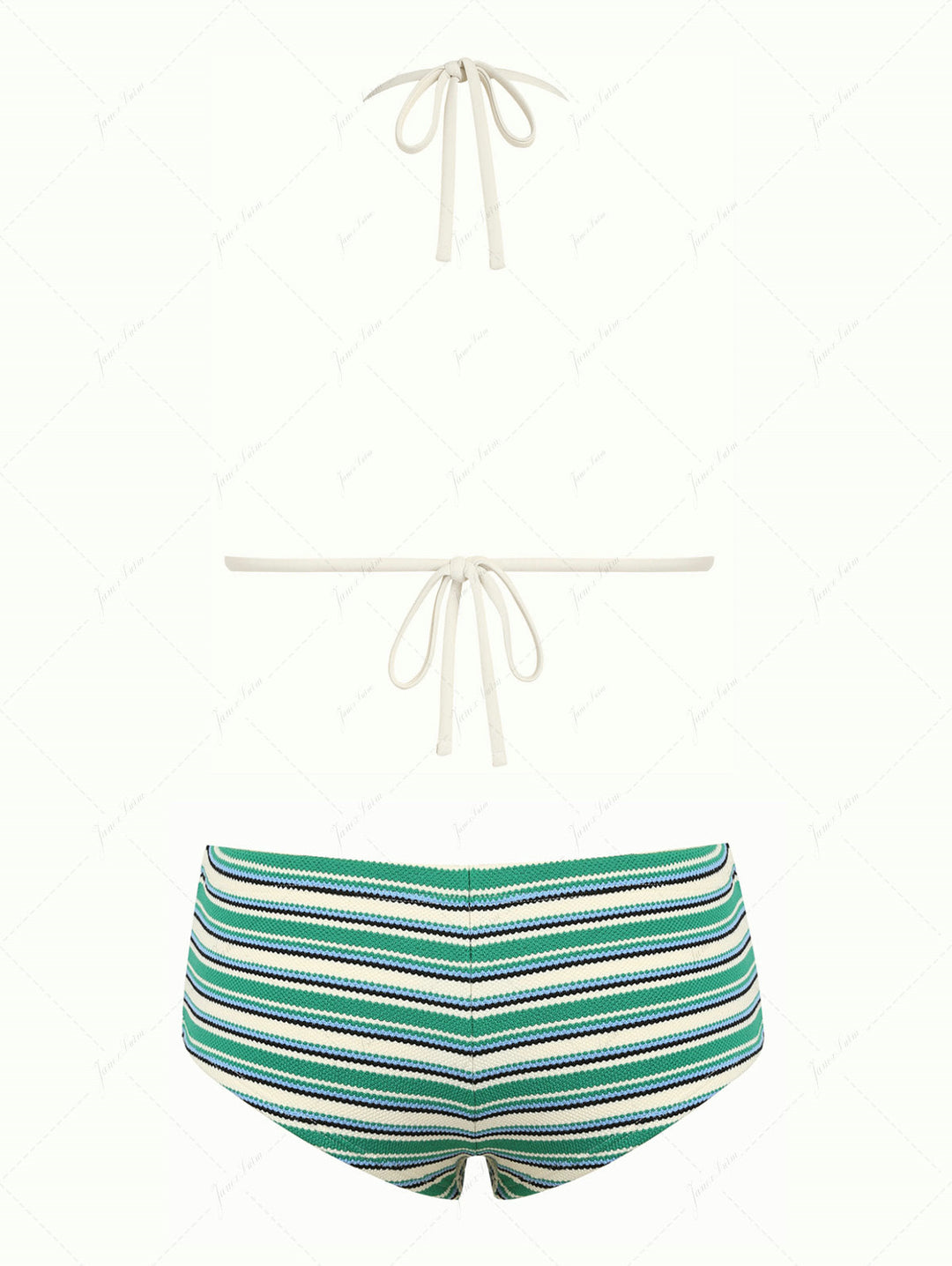 Green Knit Striped Textured Triangle Cheeky Boyshorts Bikini Set