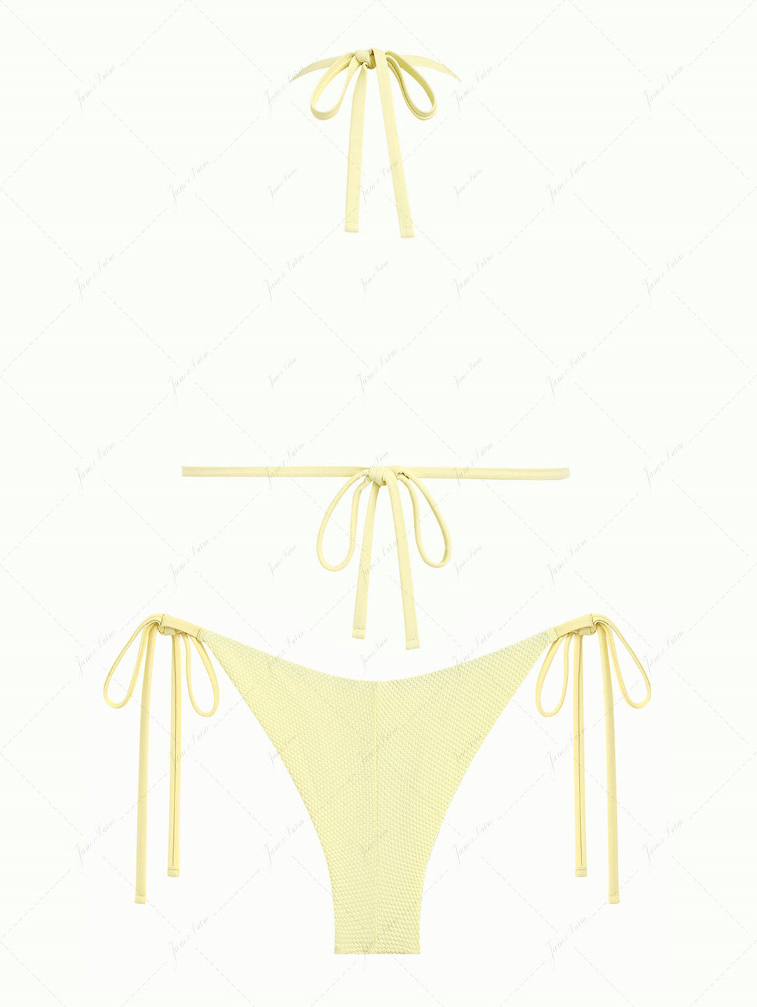 Light Yellow Textured Knit Fabric Triangle Top & Cheeky Brazilian Bottom Bikini Set