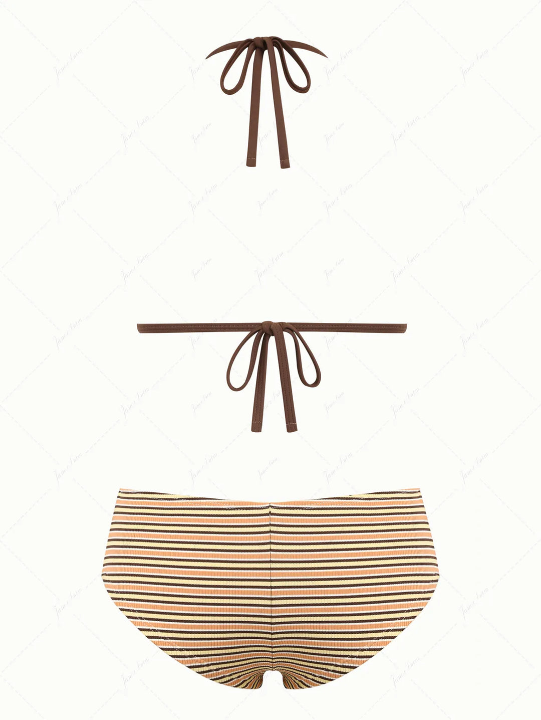 Yellow Ribbed Knit Striped Triangle Push Up Top & Cheeky Boyshorts Bikini Set