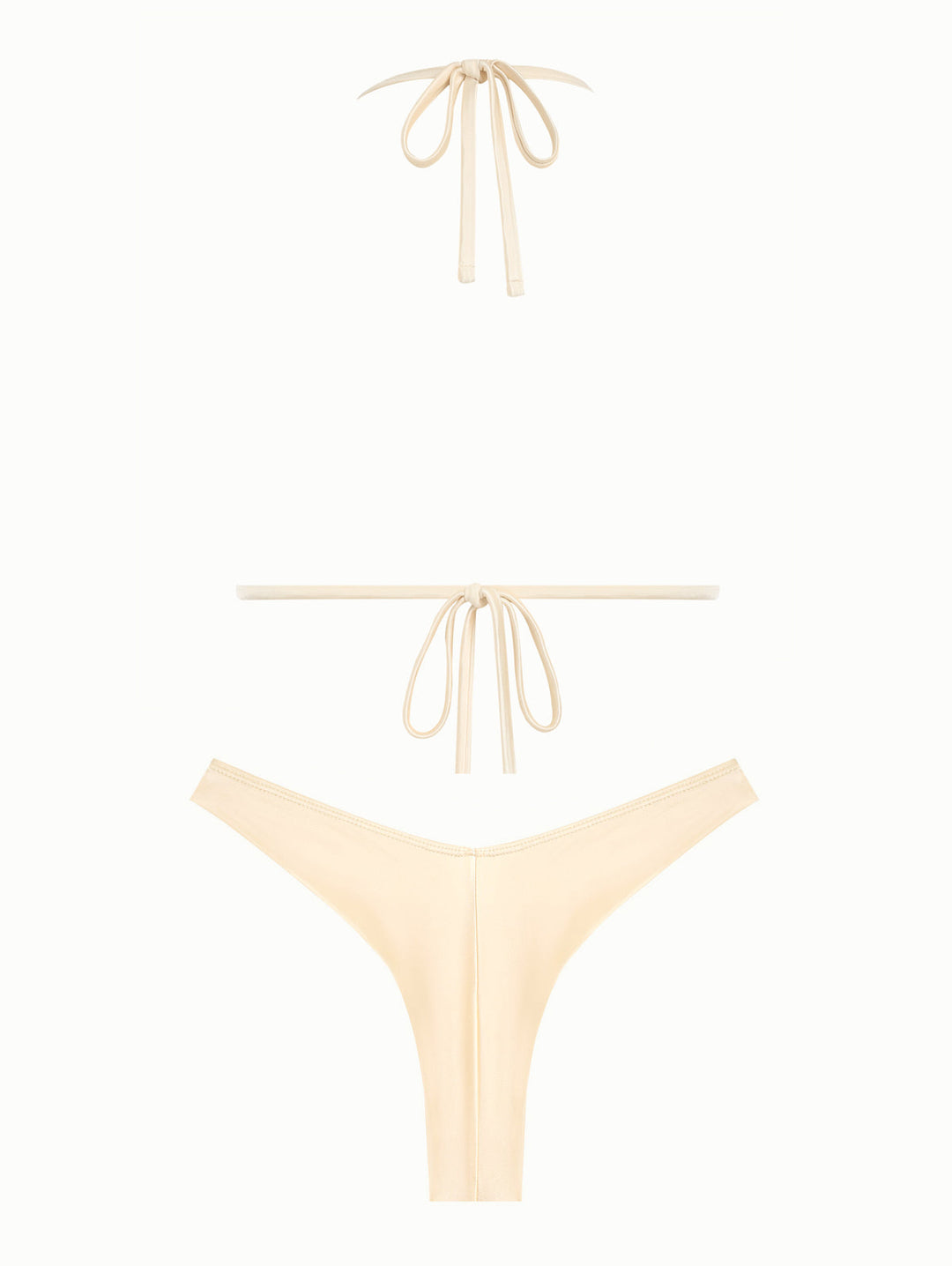 Champagne Satin Solid Color Ruched Triangle Top & Cheeky Brazilian Bottom Bikini Set