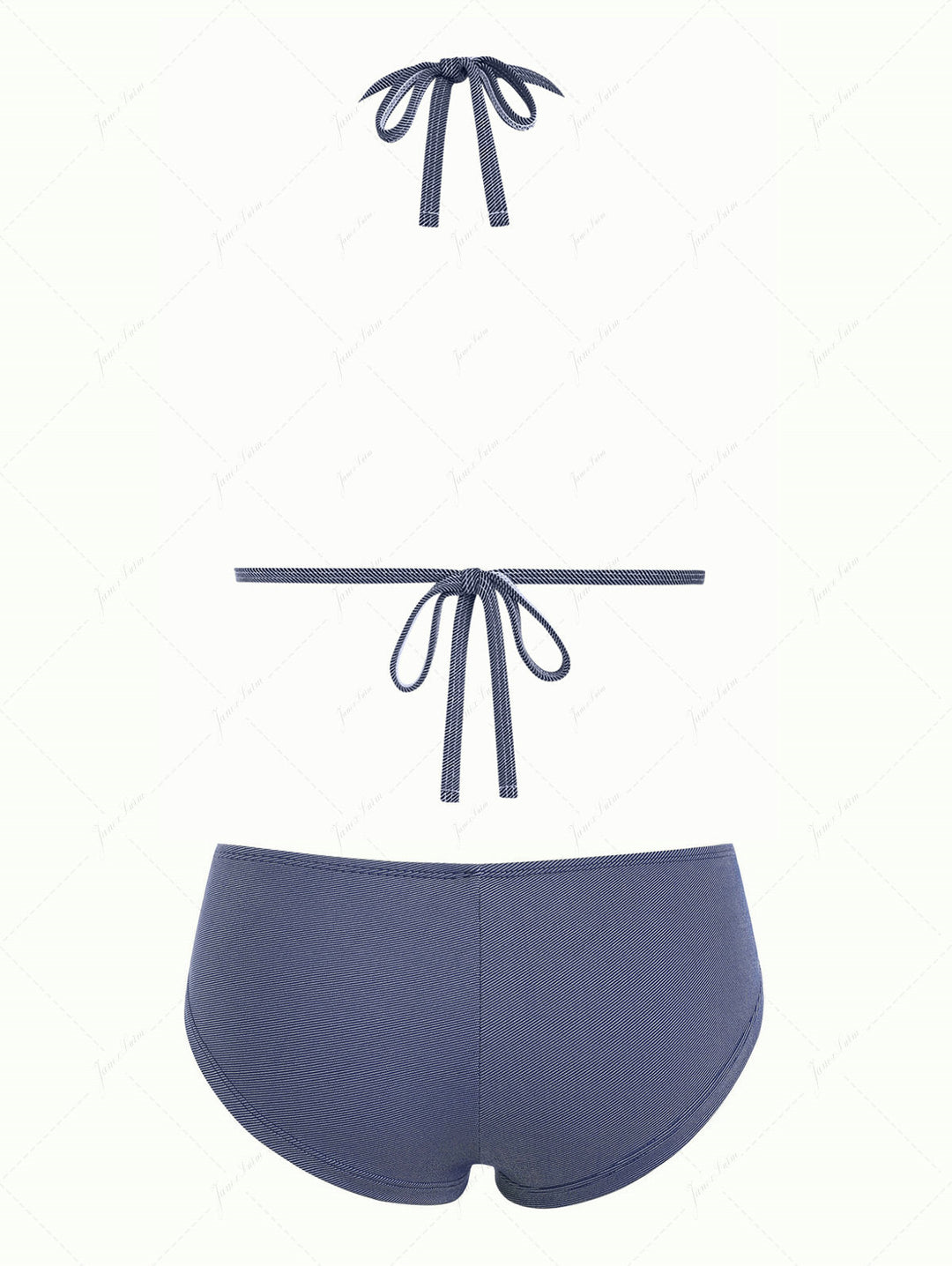 Deep Blue Denim Fabric Triangle Push Up Top & Cheeky Boyshorts Bikini Set