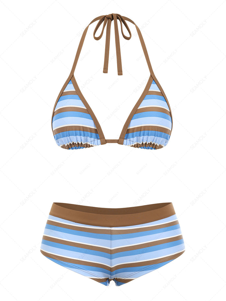 Seamolly Striped Contrast Binding Cheeky Boyshorts Bikini Set