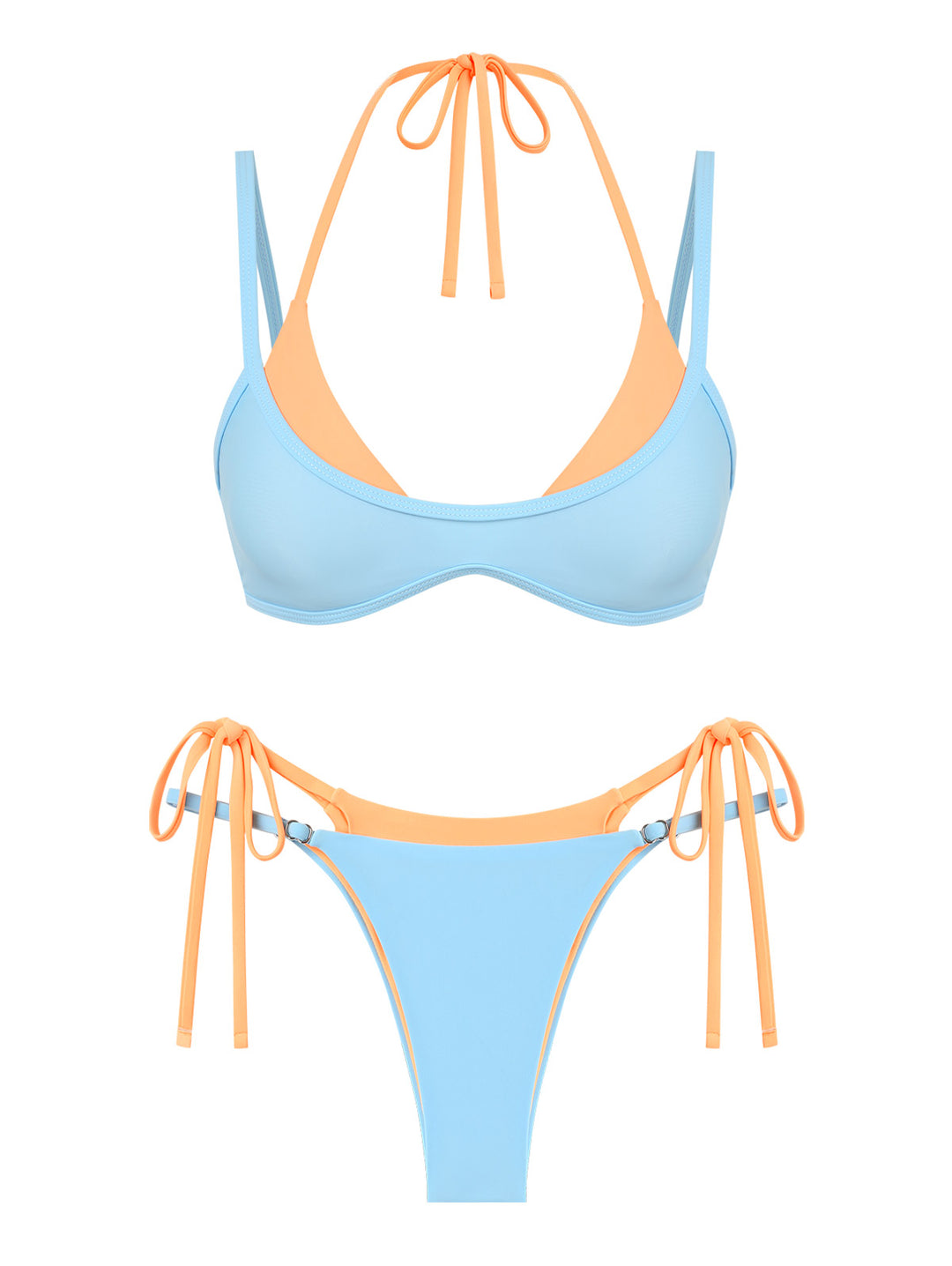 Seamolly Colorblock Two Tone Tie Side Double Layer Bikini Set